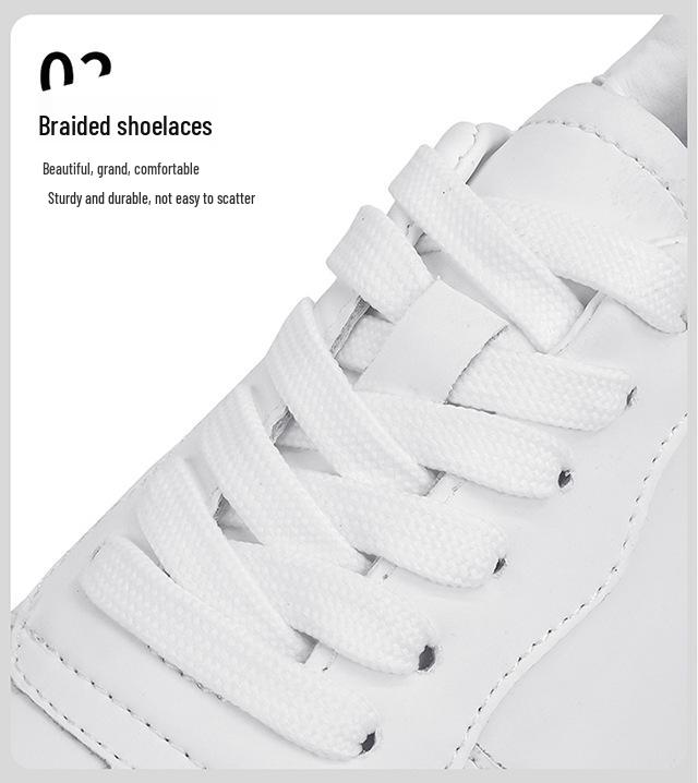Men's 6cm Height-Increasing Breathable White Leather Sneakers