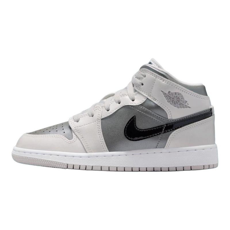 Air Jordan 1 kids mid-top basketball shoes white/grey HV4400-014 40
