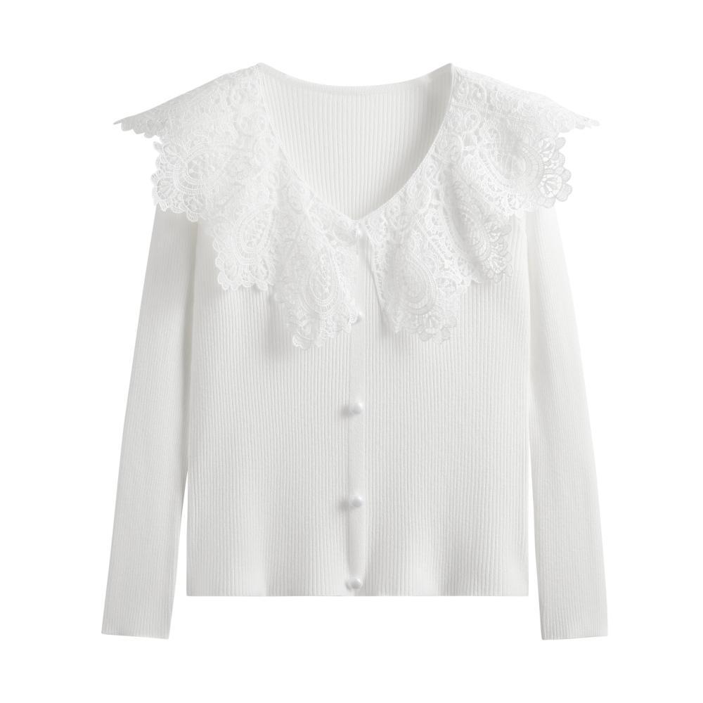 Женский кружевной пуловер с длинными рукавами в стиле пэчворк темпераментный свитер осенне-зимний трикотаж элегантные женские трикотажные топы S белый 1619₽