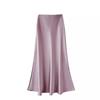 Women's Spring Summer High-Waisted Slimming Mid-Length Satin Bodycon Mermaid Hem Long Skirt with Drapey Fabric