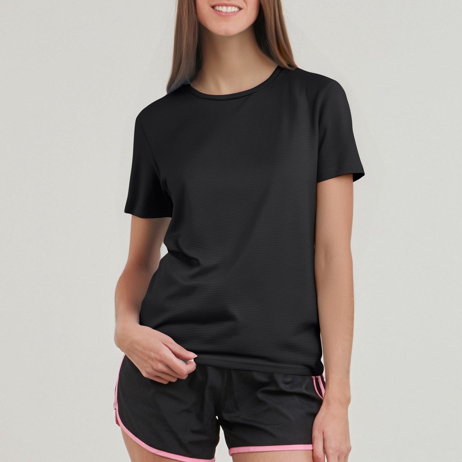 

Женская повседневная однотонная спортивная быстросохнущая одежда для фитнеса с короткими рукавами футболка L чёрный