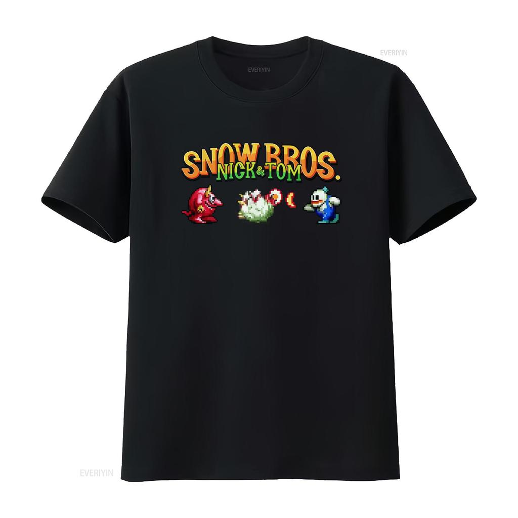 Snow Bros Retro Arcade 80s Game 8Bit Pixel Art T Shirt for Vintage Video Design Cool  vintage Washed Stretched Soft homme