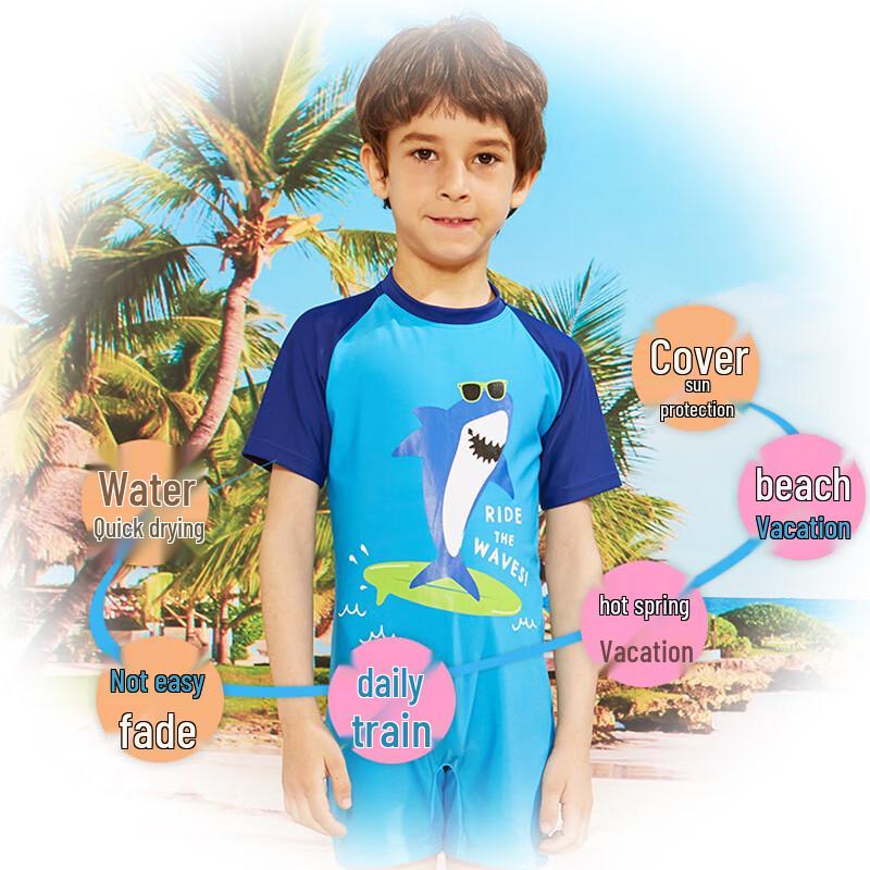 Phibee Boys' Cartoon Short Sleeve One-Piece Swimsuit