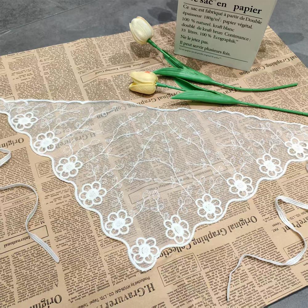 

Embroidered Lace Triangle Headscarf Hollow-out Pastoral Style Hair Bandana Woven Floral White Hair Scarf Wraps Hair Accessories