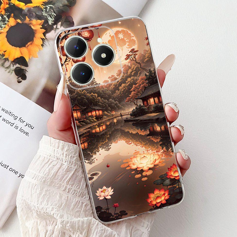 4G Clear For Realme Note 60 Case RMX3933 Luxury Butterfly Love Flowers Cool Lion Painted Phone Case For Realme Note 60X RMX3938