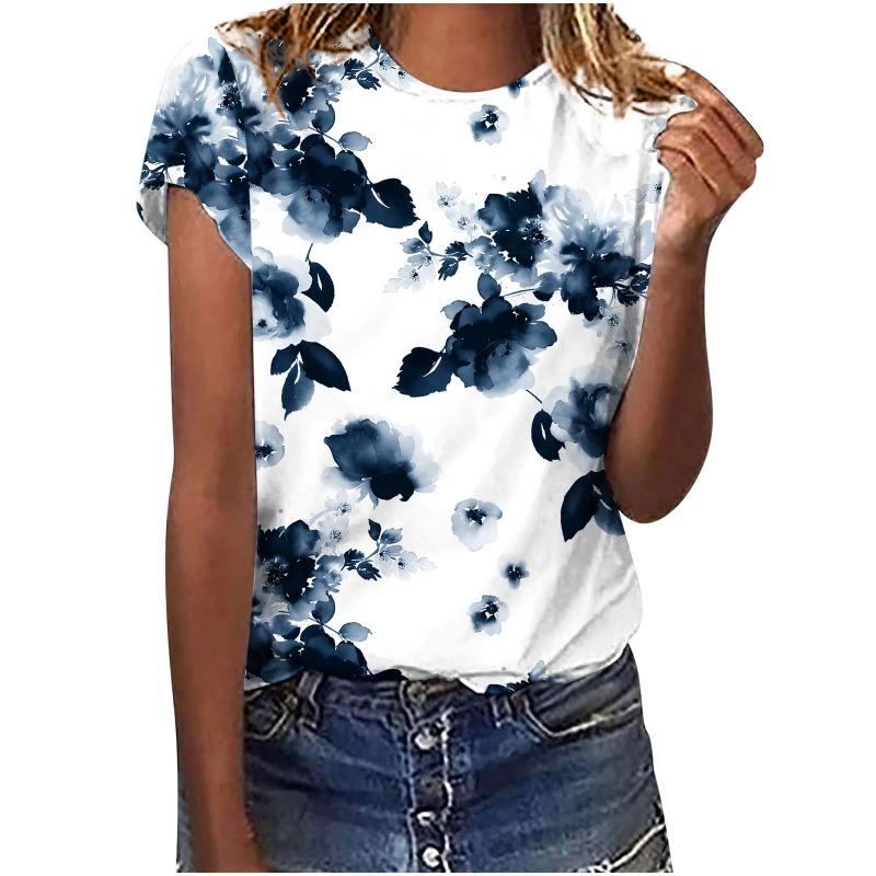 Cute flower 3D printed women s T-shirt casual round neck short sleeved XS