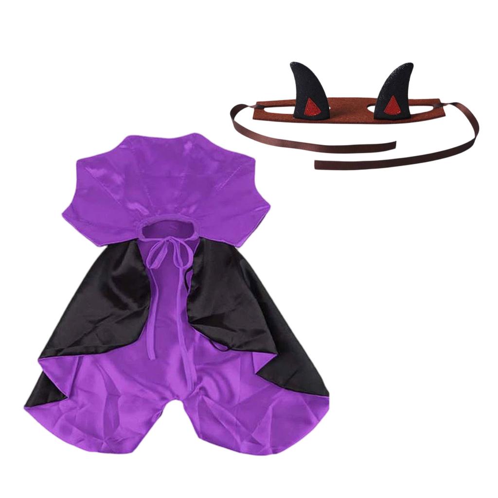 Pet Halloween Costume Cape for Small To Medium Dogs and Cats, Reversible Black and Red with Purple Option
