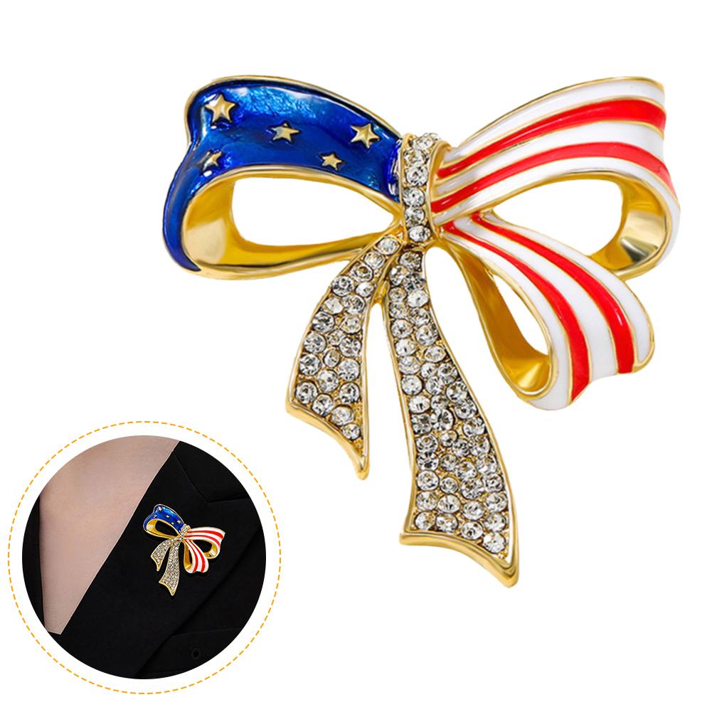 

Creative American Bow Brooch Personality Versatile Drop Rhinestone Clothing Oil Accessories New W6W5
