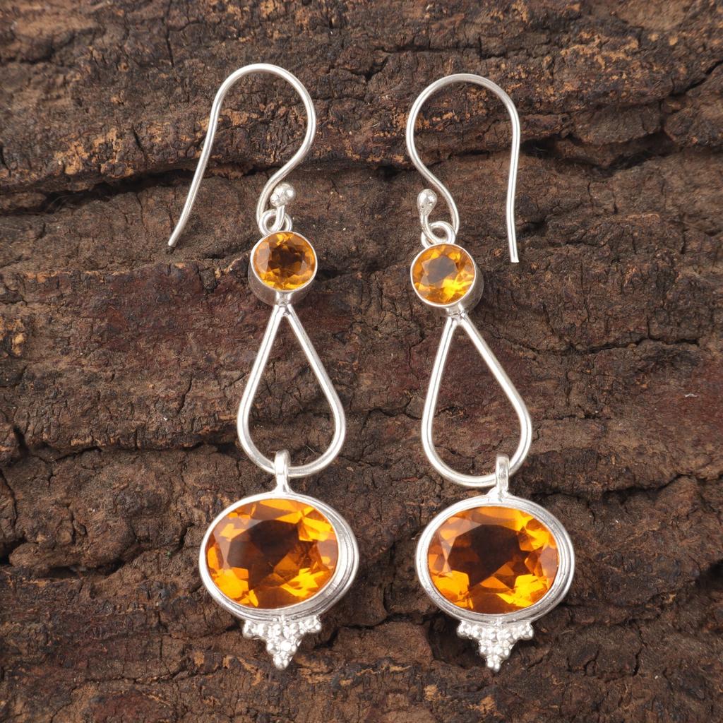 Natural Citrine Gemstone 925 Sterling Silver Jewelry Partywear Earrings 2.50" EE-132-5