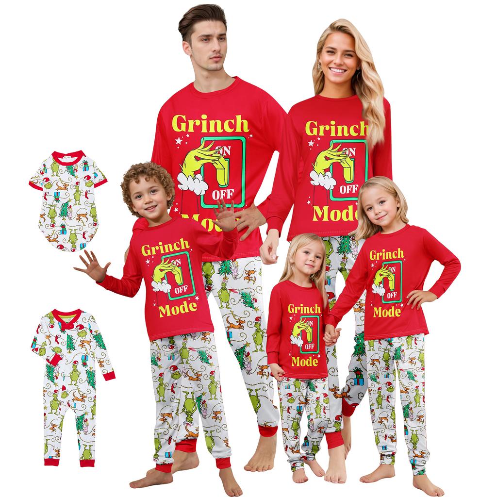 Christmas Print Cute Family Set Pajamas, Home Clothes, Family Set Long Sleeve Top Pants Set
