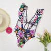 Women Monokini High Waist Backless Colorful Flower Print Deep V Neck