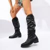 Fashion Women Knee High Boots Autumn Winter Female Shoes Fashion Retro Pleated Slip On Long Boots Elegant Square Low Heel Knight Boots