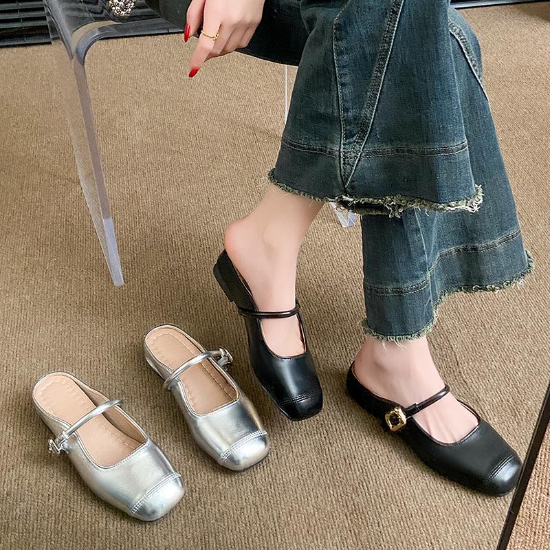 French inner heightening bag head half slippers women's 2025 summer new cool slippers outer wear evening breeze Mary Jane single shoes
