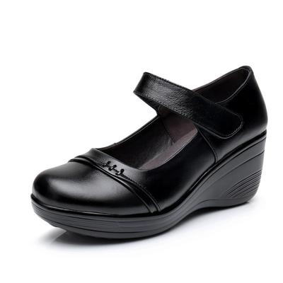 Chaussures Mère à Bouche Profonde pour Femmes Compensées Mode Automne Chaussures Femme en Cuir Véritable Première Couche Cuir de Vache Escarpins à Plateforme pour Dames