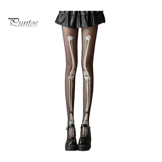 Halloween Skeleton Women Pantyhose Ghost Leg Print Contrast Color Glow at Night Luminous Thin Mesh Terrifying Anti-slip Cosplay Performance Skull