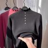 Fleece Sweater Women's Thick Fungus Edge Integrated Fleece Knitted Bottoming Shirt with Autumn and Winter Semi-turtleneck Thermal Top