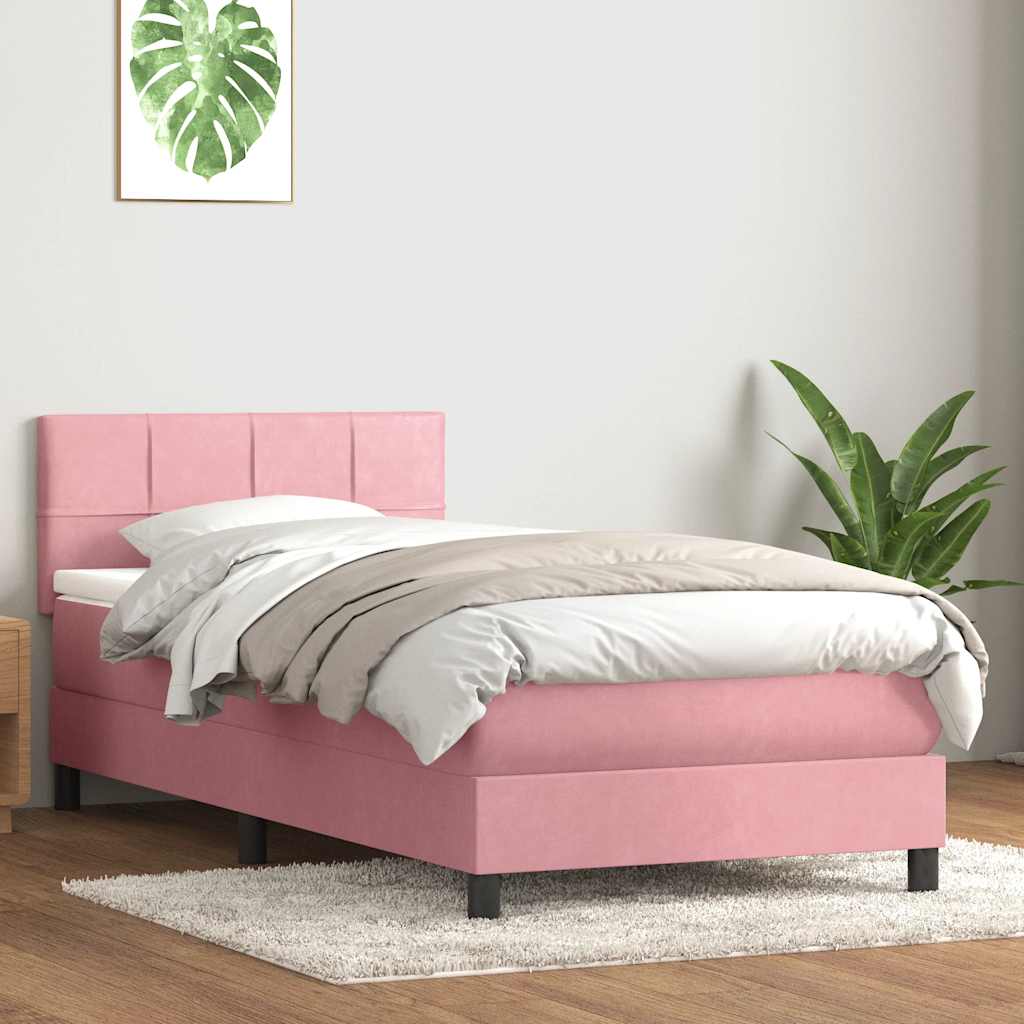 Box Spring Bed with Mattress Pink 80 x 220 cm Velvet