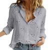 1pc Cotton Linen Casual Lapel Blouses Shirts Elegant Long Sleeve Plus Size Loose Tops Stars Printed Women Shirts Solid Button
