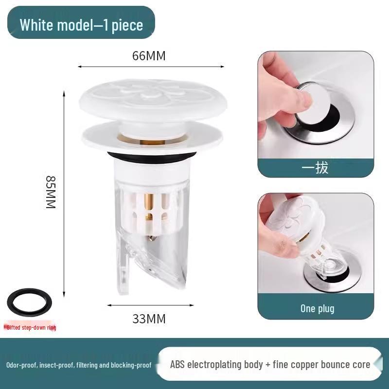 Push-Type Sink Leak Stopper: Universal Bounce Core Drainer & Deodorant Filter for Washbasins