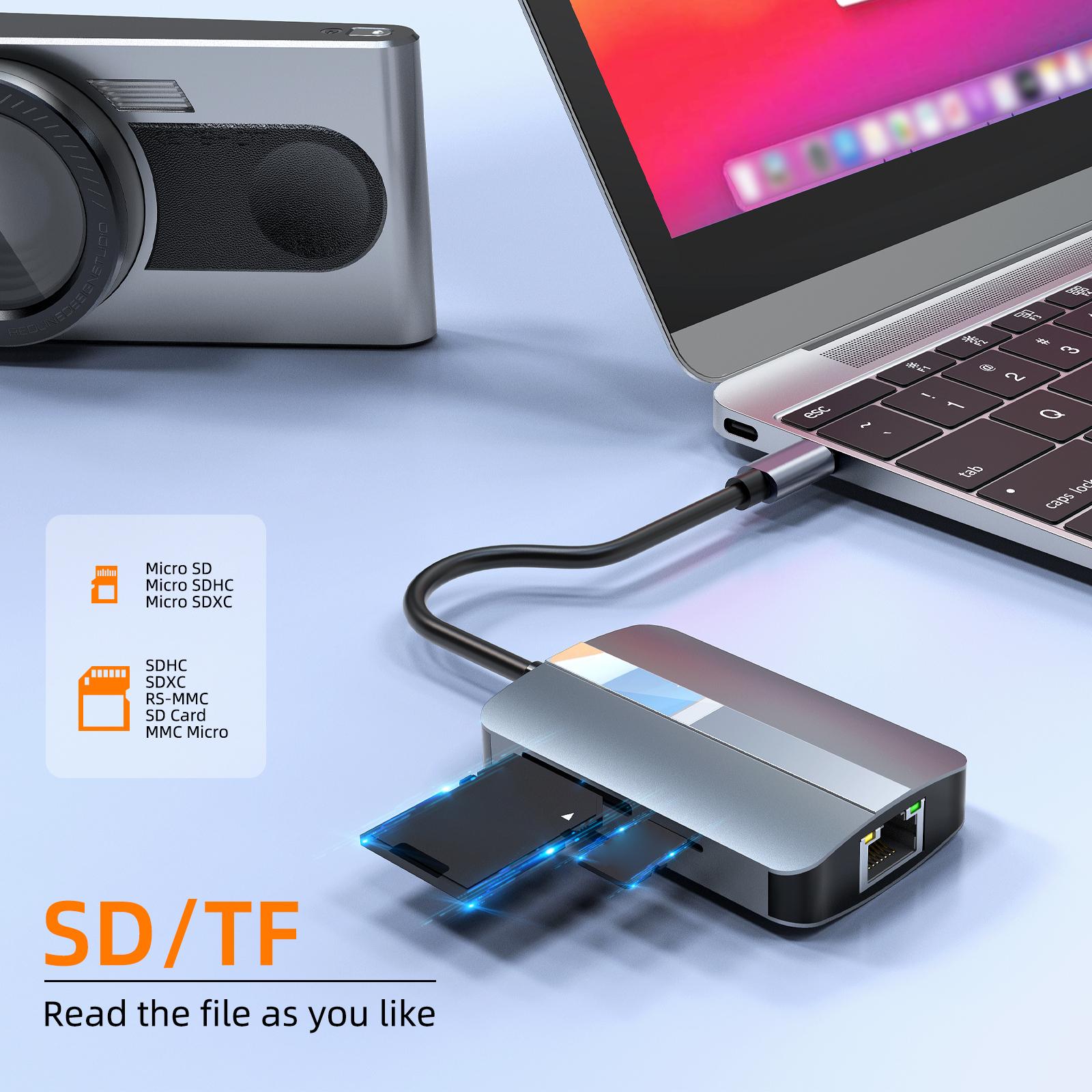 

2112 Адаптер-концентратор USB C Док-станция типа C 5-в-1 с разъемами RJ45+USB3.0+USB2.0+устройствами чтения карт SD/TF USB
