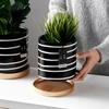 Nordic Black And White Striped Ceramic Flower Pot With Tray Round Potted Desktop Flower Arrangement Container Home Decorations
