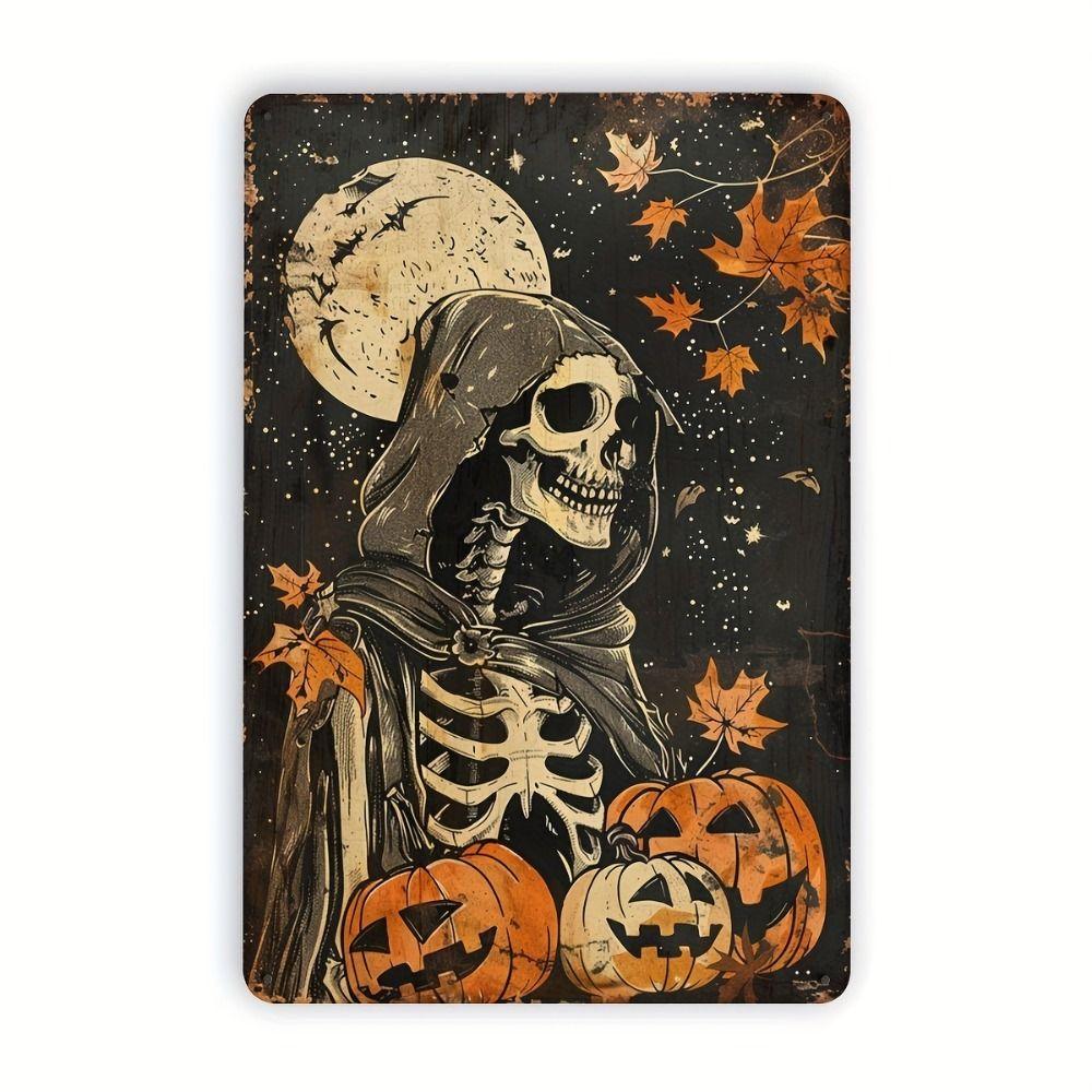 Witch Cat Forest Halloween Sign Metal Tin Sign 20x30 cm Wall Decor