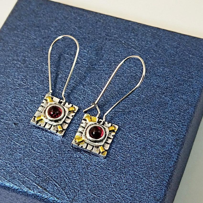 Red Gemstone Vintage European & American Cross-Border Fashion Women's Earrings
