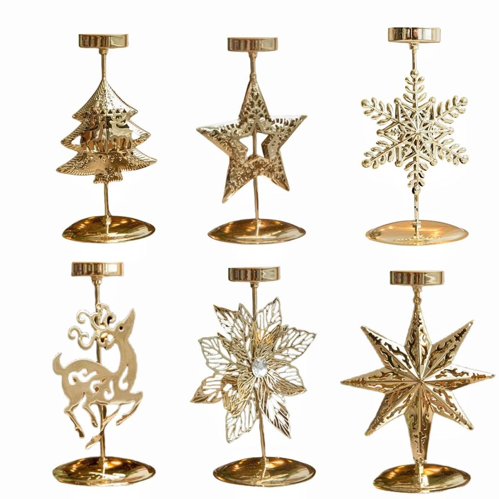1 st Vintage Jul Ljusstakar Jul Järnkonst Snöflinga Älg Ljusstake Bordsprydnader För Hem Julfest Nyårsdekoration