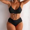 Women's High Waist Drawstring Split Bikini With Chest Pads Without Steel Bra Swimsuit