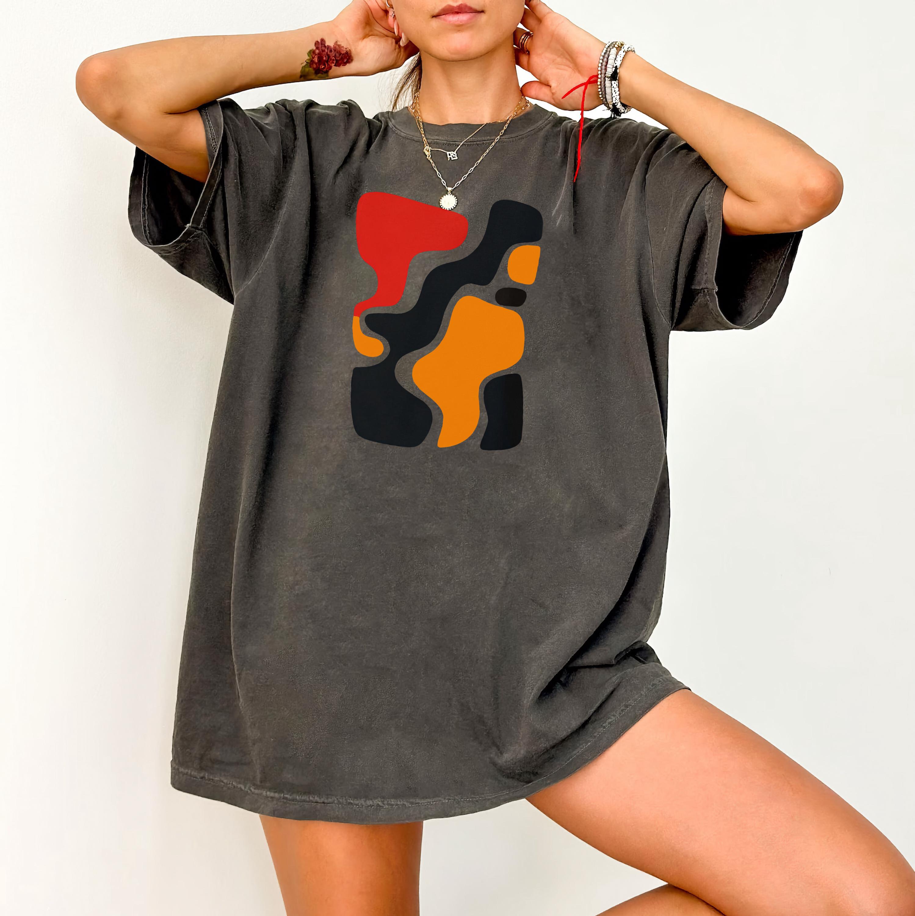 

2026 Summer Womens Trendy Abstract Art TShirt Cotton and Breathable Short Sleeve Streetwear Oversized Loose Casual S