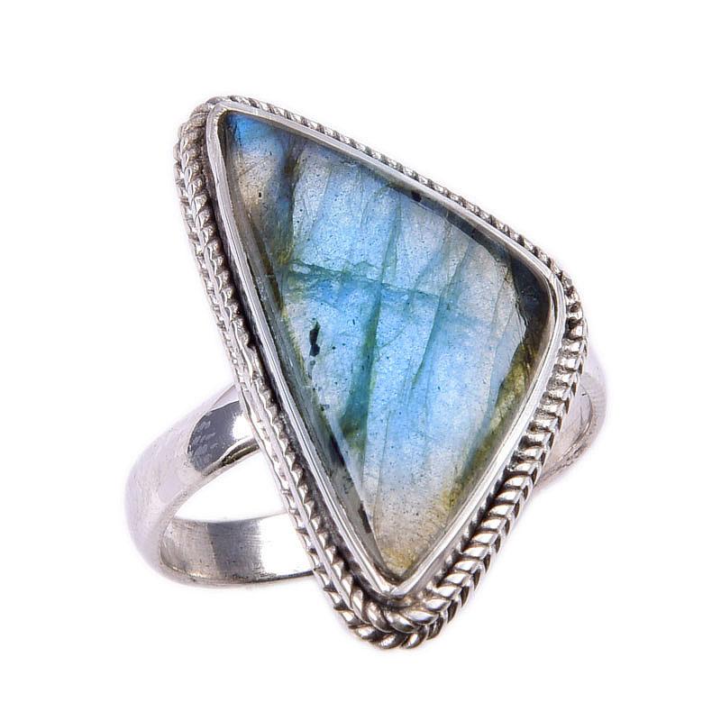 Natural Labradorite Gemstone 925 Solid Sterling Silver Jewelry Ring Size 8 H2O69