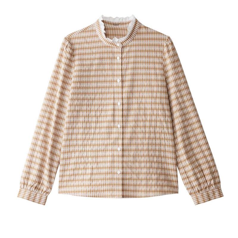 Женская французская ретро рубашка в клетку с кружевом и воротником-стойкой INMAN L