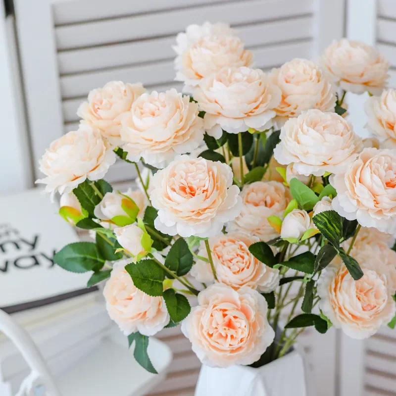 European Style Artificial Peony Flower Bouquet for Home Garden Living Room Party Decorations Wedding Party Supplies Fake Flowers