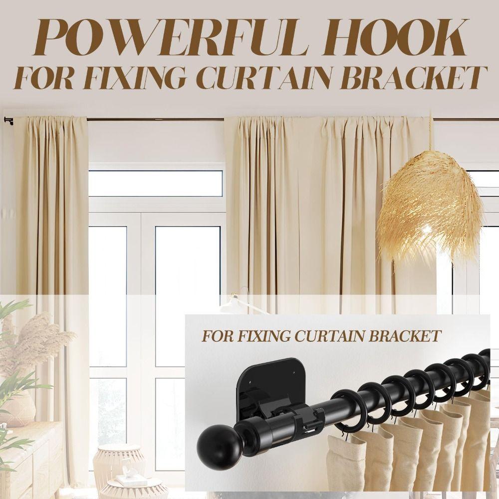 2pcs Adhesive Curtain Rod Holder Adjustable Curtain Rod Hook Curtain Rod Brackets  for Bedroom Home