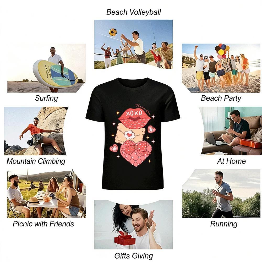 Romantic Heart Envelope XOXO Lip Print Couple Casual Top Pure cotton T-shirt