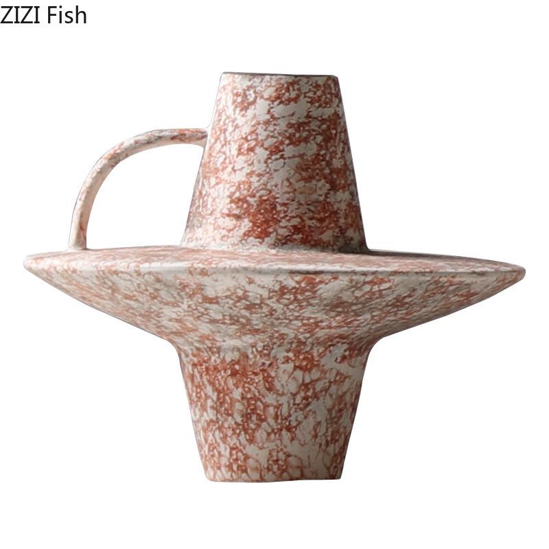 Vintage Griff Keramikvase Schreibtischdekoration Künstliche Blume Blumenarrangement Retro Blumenvase Raum Ästhetische Dekoration