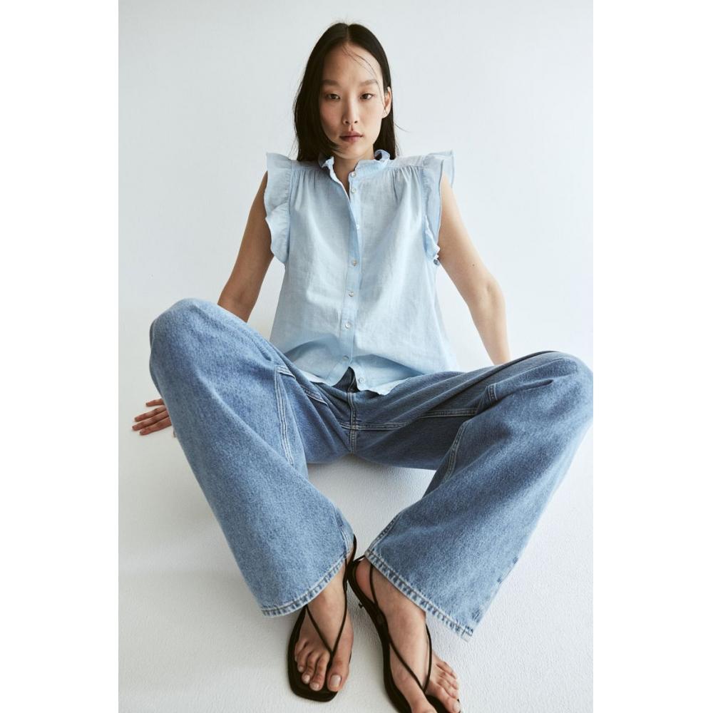 

Блузка из смесового льна HM светло-синяя