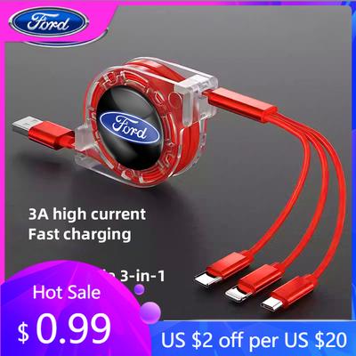 Car Sticker Ford 3 In 1 Micro USB Type C Charging Cable Multi Charger For Ford S MAX Ranger Focus Fiesta Mondeo Kuga Mustang Esc