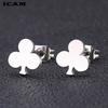 New Three Leaves Clover Flower Earrings Stainless Steel Poker Club Stud  Earrings for Women Jewelry Gift