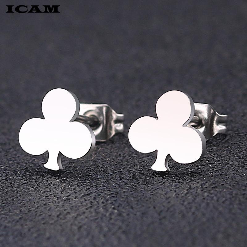 New Three Leaves Clover Flower Earrings Stainless Steel Poker Club Stud Earrings for Women Jewelry Gift