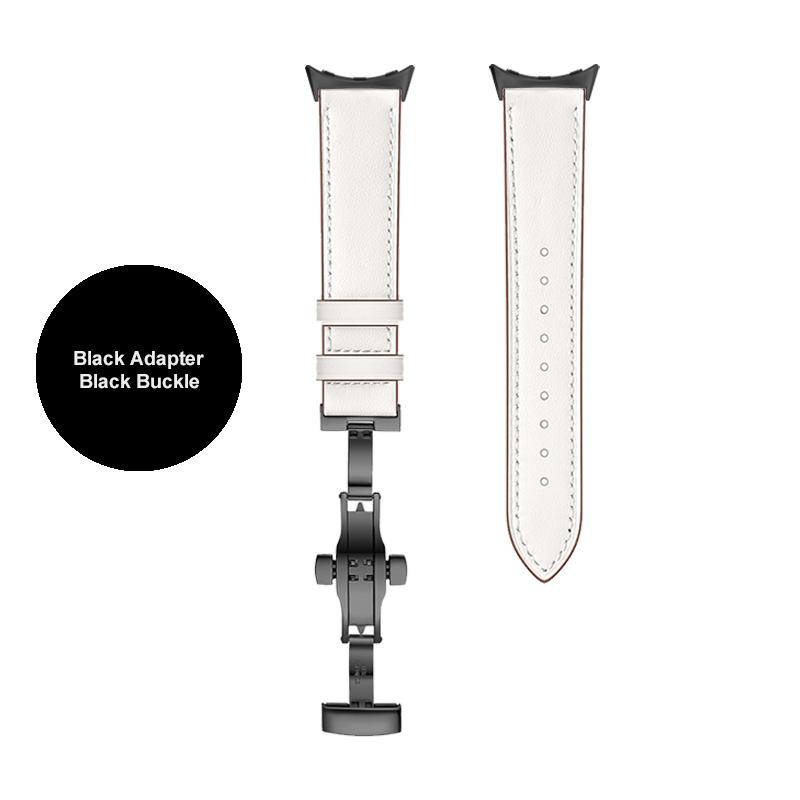 Butterfly buckle Leather Strap For Google Pixel Watch Band Pixel Watch Watchbands Bracelet With adapter (Silver/Black/Rose gold)