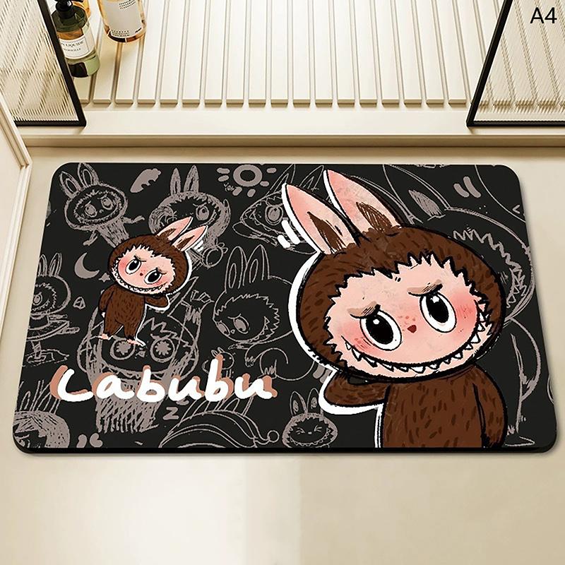 Alfombra de baño con estampado de Labubu de dibujos animados, felpudo antideslizante, alfombrilla de secado de cocina para dormitorio, alfombrilla de drenaje, alfombra de entrada, alfombra de dibujos animados para el hogar