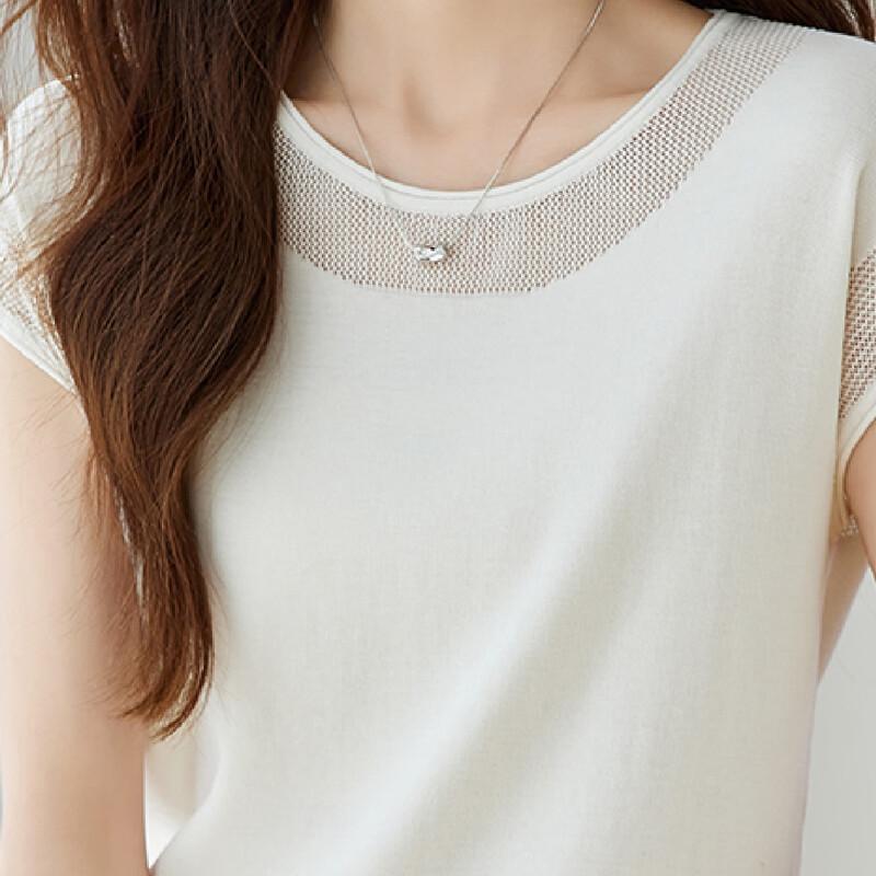 Srcr Women's Short Sleeve Mulberry Silk Blend Lace Knit Top
