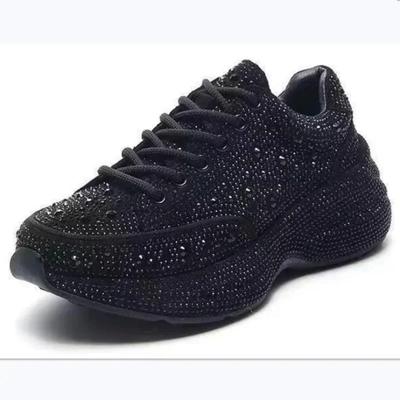 Mode Top Qualität Damen Walking Schuhe 2025 Neue Damen Freizeitschuhe Dicke Sohle Strass Atmungsaktiv Glänzend Daddy Schuhe Damen Sneaker