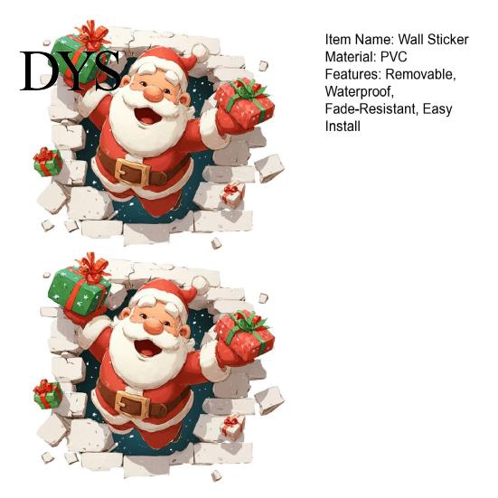 Seasonal Wall Art 3D Santa Claus Christmas Decals, Break Through Reindeer Decals Window Stickers, Removable Winter Holiday Decorations for Living Room