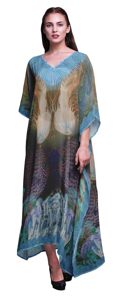 Phagun Clown Fish & Shell Ocean Ladies Kaftan Holiday Loungewear Maxi Dress Beach