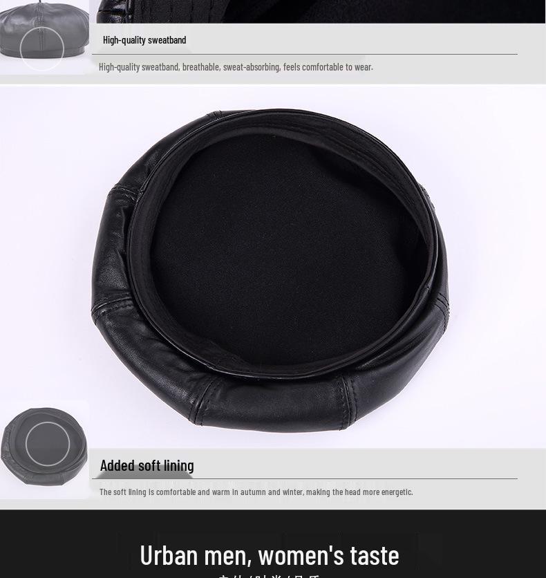 Women's Genuine Sheepskin Octagonal Beret - Korean-Style Celebrity Leather Hat for Autumn/Winter