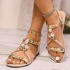 Fashion 2025 Summer New Women's Elastic Strap Sandals Woven Color Block Beaded Floral Design  Casual Beach Wear Sandals