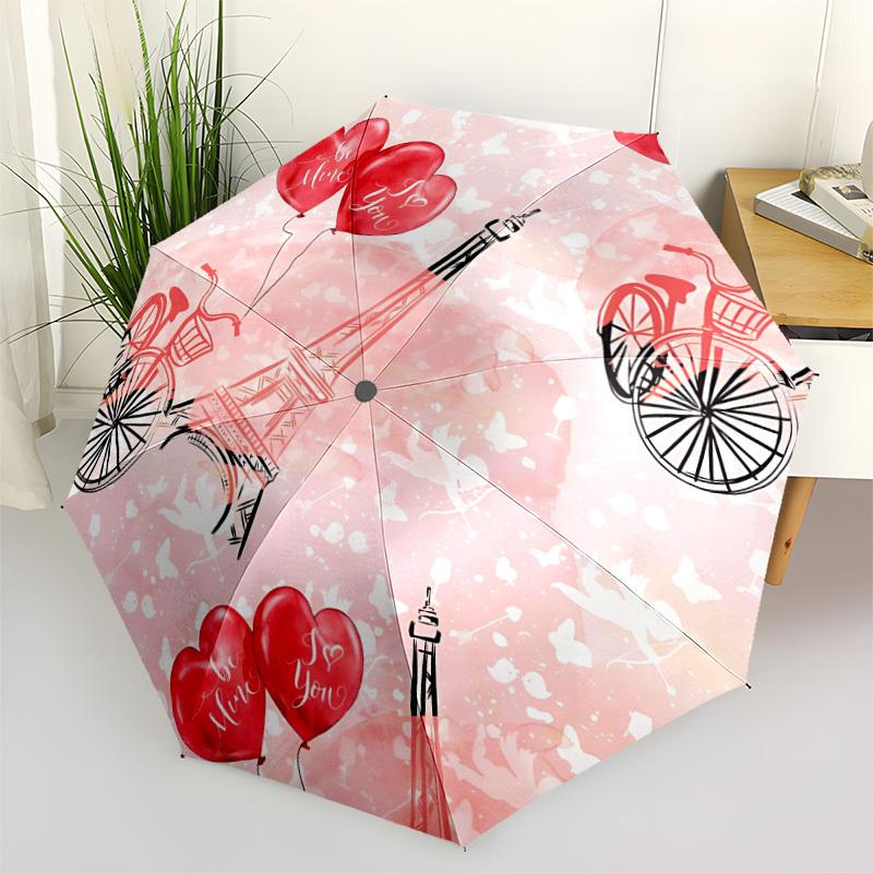 

1pc Paris Love Open/Close Folding Umbrella, All- Portable Umbrella for & Men, Stylish Accessory (Holiday Gift) 8-Rib yy251213158
