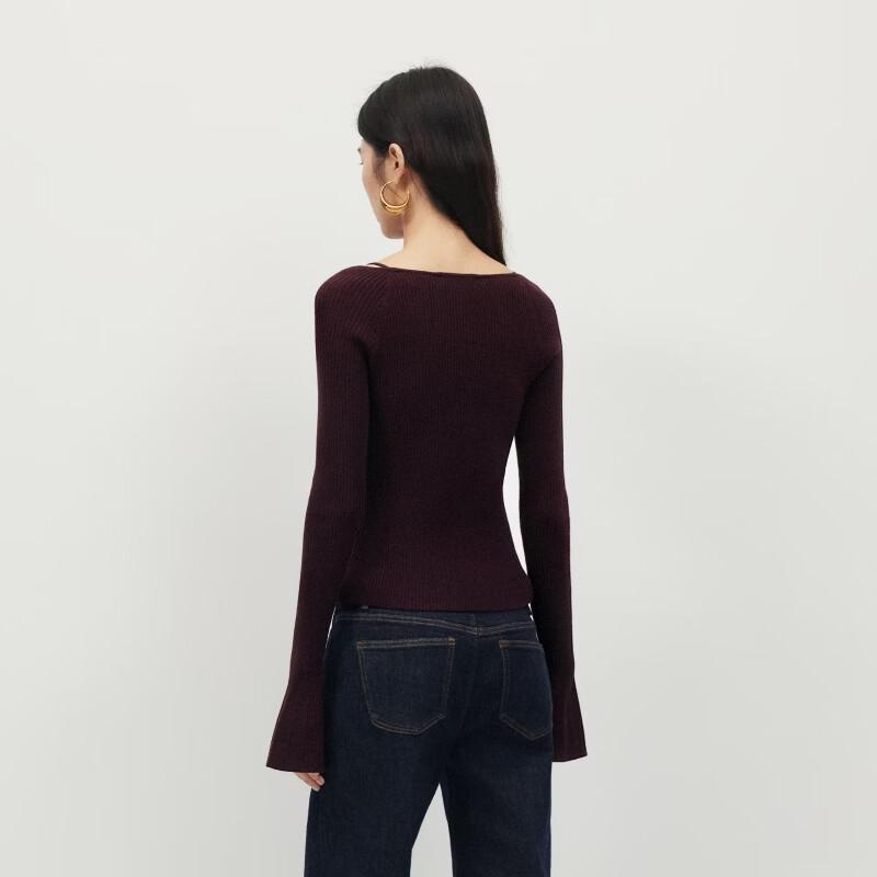 VEROMODA Women's Lamb Wool Blend Square Neck Flared Sleeve Knit Top